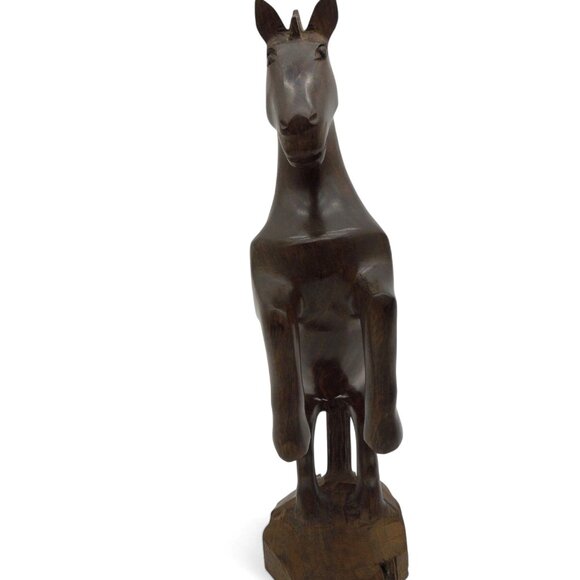 WOODEN HORSE Rearing Figurine Prancing Brown Sculpture Vintage 13" - Picture 4 of 12